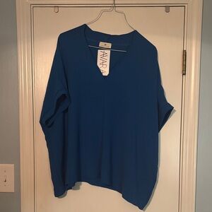 Elegant Blue V-Neck Blouse by Avaya NWT